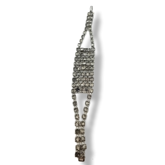 VINTAGE 1950s SILVERTONE & DIAMANTE CRYSTAL MESH CHAIN BRACELET - Picture 5 of 10